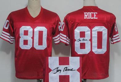 Cheap San Francisco 49ers 80 Jerry Rice Red Throwback M&N Signed NFL Jerseys For Sale