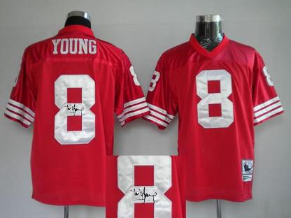 Cheap San Francisco 49ers 8 Steve Young Red Throwback M&N Signed NFL Jerseys For Sale