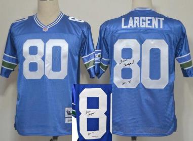 Cheap Seattle Seahawks 80 Steve Largent Blue Throwback M&N Signed NFL Jerseys For Sale