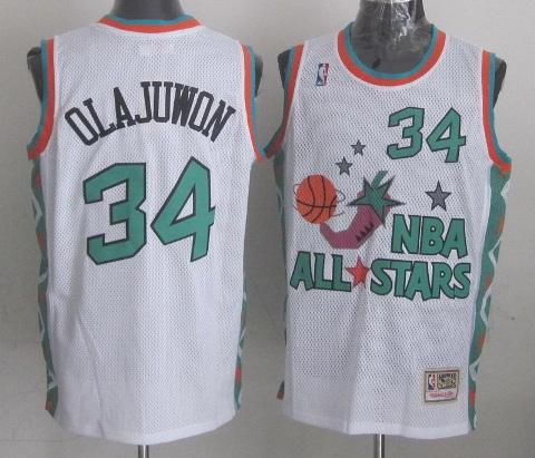 Houston Rockets 34 Hakeem Olajuwon 1996 All Star White Throwback NBA Jersey
