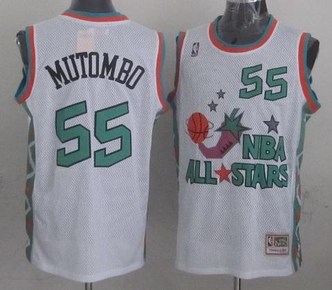 Denver Nuggets 55 Dikembe Mutombo 1996 All Star White Throwback NBA Jersey Cheap