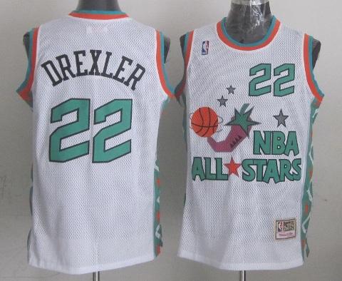 Houston Rockets 22 Clyde Drexler 1996 All Star White Throwback NBA Jersey Cheap