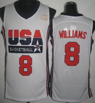 USA Basketball Retro 1992 Olympic Dream Team White Jersey #8 Deron Williams Blue Cheap