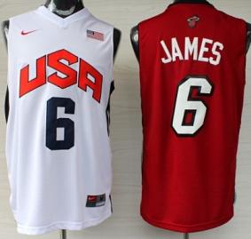 2012 USA 6 LeBron James White Red Basketball Jerseys