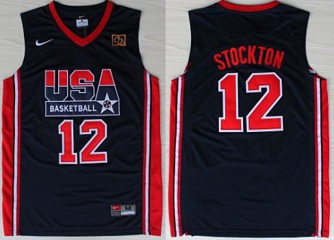 USA Basketball 1992 Olympic Dream Team Blue Jerseys 12# John Stockton Cheap