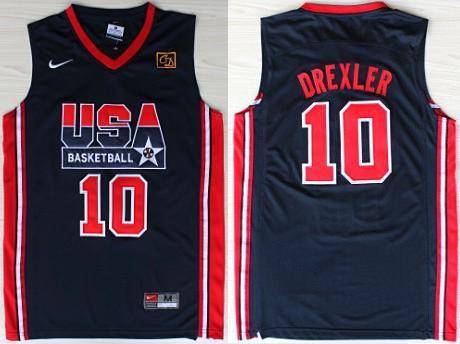 USA Basketball 1992 Olympic Dream Team Blue Jerseys 10# Clyde Drexler Cheap