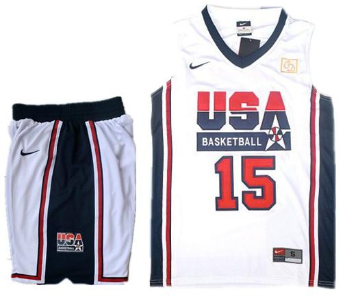 USA Basketball Retro 1992 Olympic Dream Team White Jersey & Shorts Suit #15 Carmelo Anthony Cheap