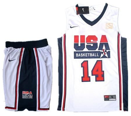 USA Basketball Retro 1992 Olympic Dream Team White Jersey & Shorts Suit #14 Charles Barkley Cheap