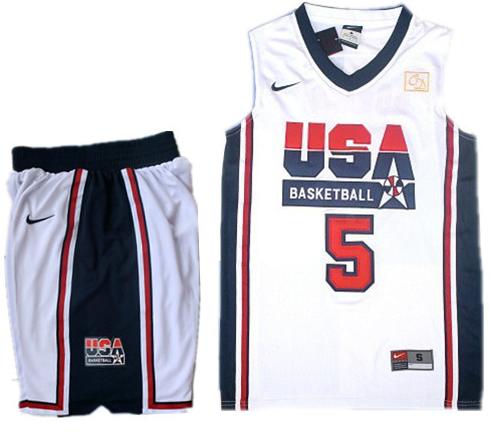 USA Basketball Retro 1992 Olympic Dream Team White Jersey & Shorts Suit #5 Kevin Durant Cheap