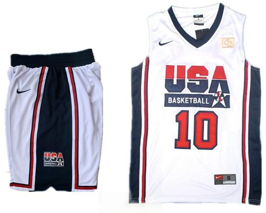 USA Basketball Retro 1992 Olympic Dream Team White Jersey & Shorts Suit #10 Kobe Bryant Cheap