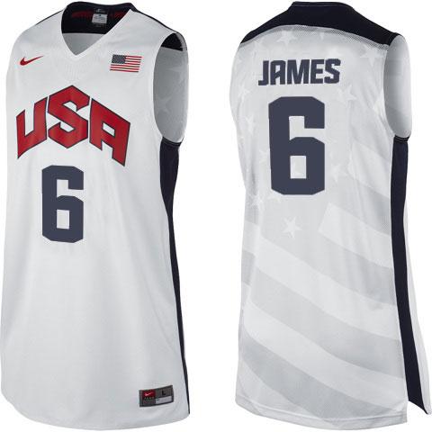 2012 USA Basketball Jersey #6 LeBron James White Cheap