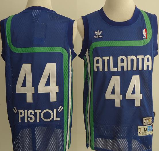 Atlanta Hawks 44 Pete Maravich Blue Throwback M&N NBA Jerseys