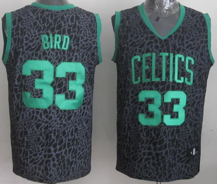 Boston Celtics 33 Larry Bird Black Leopard Grain NBA Jersey