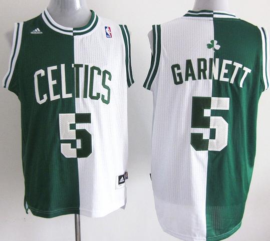 Boston Celtics 5 Kevin Garnett White Green Split Swingman NBA Jerseys Cheap