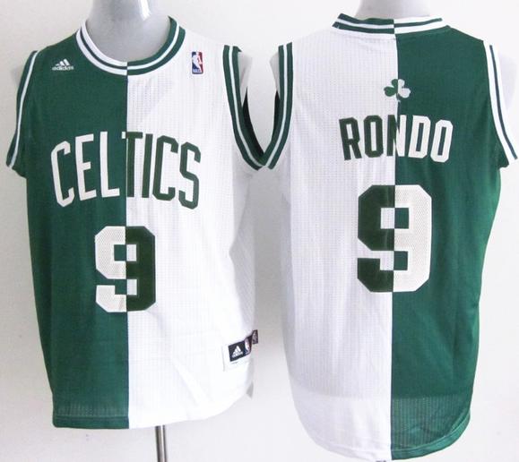 Boston Celtics 9 Rajon Rondo White Green Split Swingman NBA Jerseys Cheap