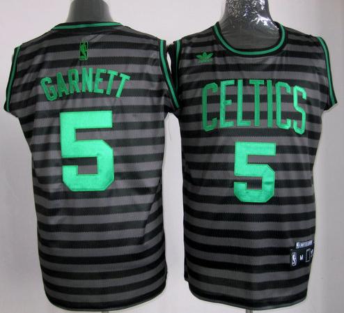 Boston Celtics 5 Kevin Garnett Grey Whith Black Strip Revolution 30 Swingman NBA Jerseys
