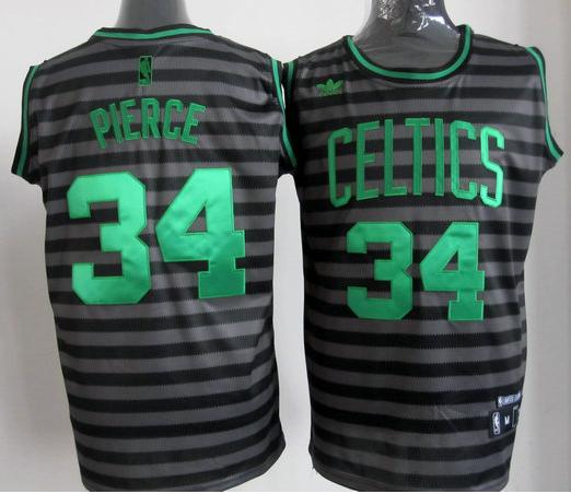 Boston Celtics 34 Paul Pierce Grey Whith Black Strip Revolution 30 Swingman NBA Jerseys