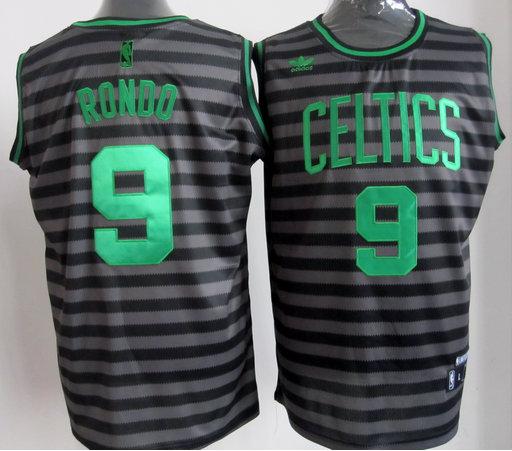 Boston Celtics 9 Rajon Rondo Grey Whith Black Strip Revolution 30 Swingman NBA Jerseys