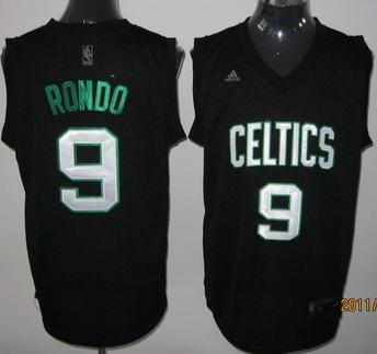 Boston Celtics 9 Rajon Rondo White Number Jersey Green Name