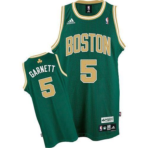 Boston Celtics 5 Kevin Garnett Green Gold Number Jersey Cheap
