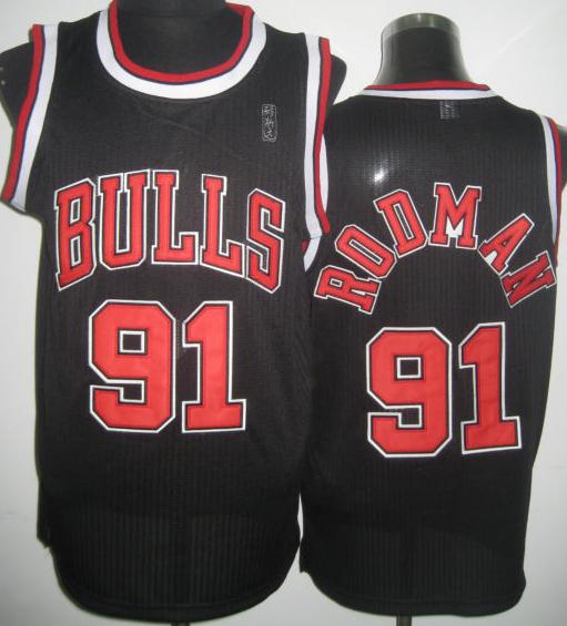 Chicago Bulls 91 Dennis Rodman Black Revolution 30 NBA Jerseys