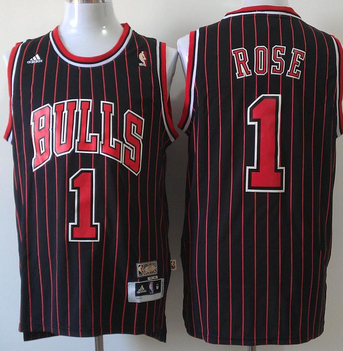 Chicago Bulls 1 Derrick Rose Black Red Strip Revolution 30 Swingman NBA Jerseys Cheap