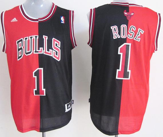 Chicago Bulls 1 Derrick Rose Black Red Split Swingman NBA Jerseys Cheap