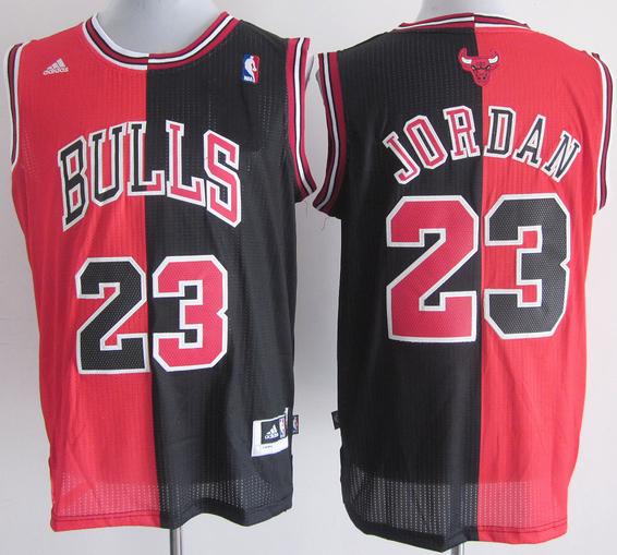 Chicago Bulls 23 Michael Jordan Black Red Split Swingman NBA Jerseys