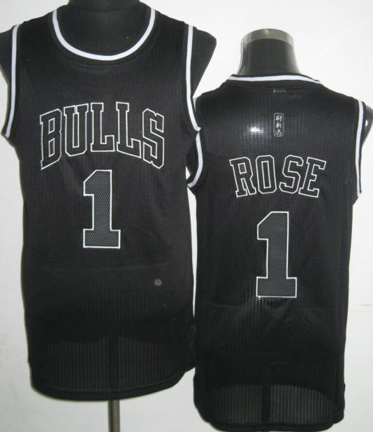 Chicago Bulls 1 Derrick Rose Black Revolution 30 NBA Jerseys Black Number