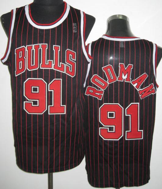Chicago Bulls 91 Dennis Rodman Black Red Strip Revolution 30 NBA Jerseys