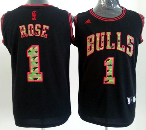 Chicago Bulls 1 Derrick Rose Black Revolution 30 Swingman NBA Jerseys Camo Number Cheap