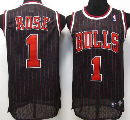 Chicago Bulls 1 Derrick Rose Black Red Strip NBA Jerseys