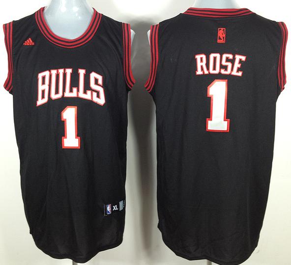 Chicago Bulls 1 Derrick Rose Black Jersey White Number