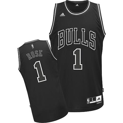 Chicago Bulls 1 Derrick Rose Black and White Fashion Jersey Cheap