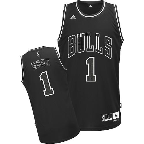 Chicago Bulls 1 Derrick Rose Black and White Fashion Jersey