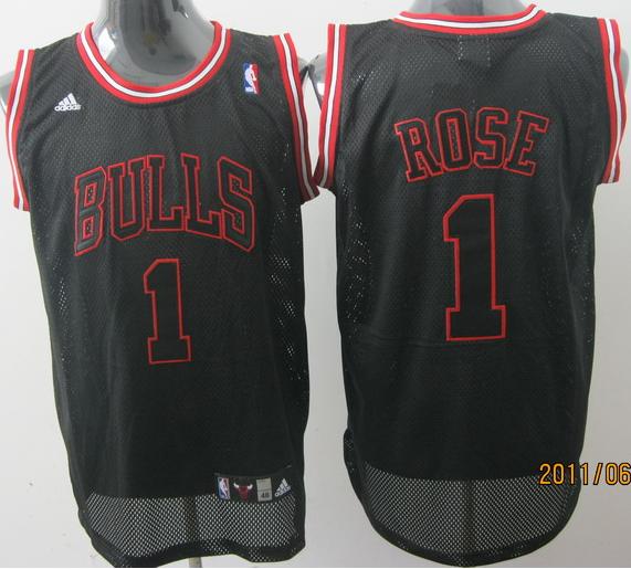 Chicago Bulls 1 Derrick Rose Black Jersey Black Number Cheap