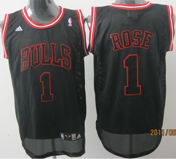 Chicago Bulls 1 Derrick Rose Black Jersey Black Number