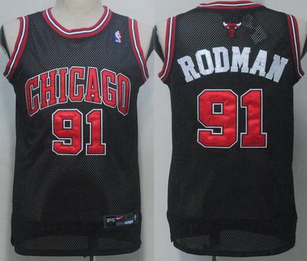 Chicago Bulls 91 Rodman Black NBA Jerseys