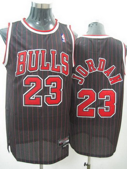 Chicago Bulls 23 jordan black jerseys (red stripe) Cheap