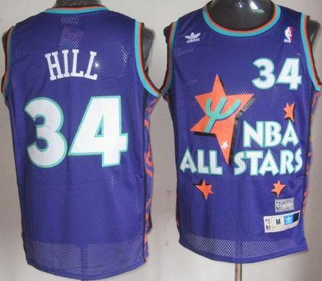 Cleveland Cavaliers 34 Tyrone Hill Purple 1995 All Star Throwback Jersey