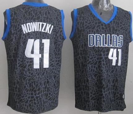 Dallas Mavericks 41 Dirk Nowitzki Black Leopard Grain NBA Jersey Cheap