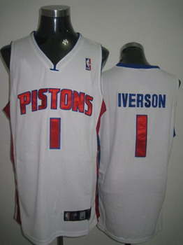 Detroit Pistons 1 Iverson white Jrseys