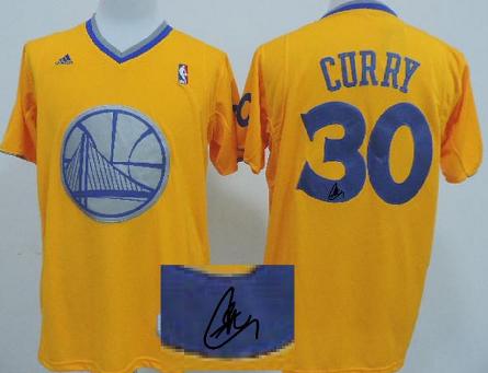 Golden State Warriors 30 Stephen Curry Yellow Revolution 30 Swingman NBA Jersey 2013 Christmas Style Signed Cheap