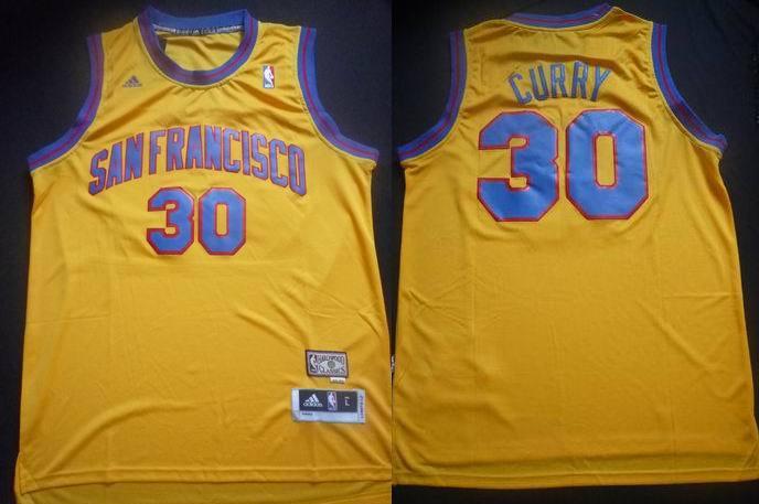 Golden State Warriors 30 Stephen Curry Throwback Hardwood Classics Revolution 30 Swingman Yellow NBA Jerseys Cheap