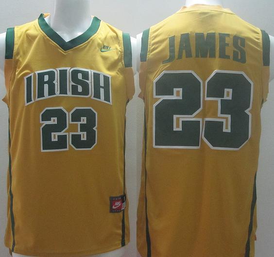 Irish High School 23 Lebron James Yellow Baskteball Jerseys
