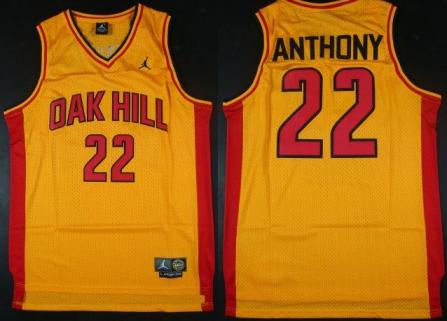 Oak Hill Academy High School 22 Carmelo Anthony Yellow Swingman Basketball Jerseys