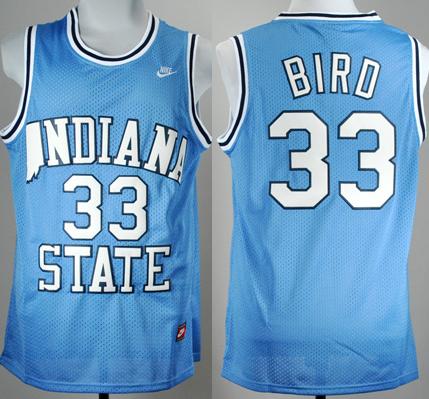 Indiana State Sycamores 33# Larry Bird Blue College Basketball Hardwood Legends Jersey