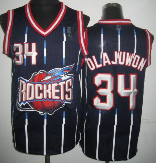 Houston Rockets 34 Hakeem Olajuwon Black Hardwood Classics Revolution 30 NBA Jerseys