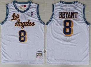 Los Angeles Lakers 8 Kobe Bryant White Throwback Hardwood Classics NBA Jerseys Cheap