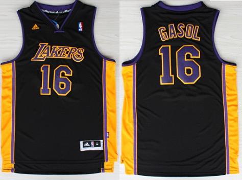 Los Angeles Lakers 16 Pau Gasol Black Revolution 30 Swingman NBA Jerseys Purple Number 2013 New Style Cheap